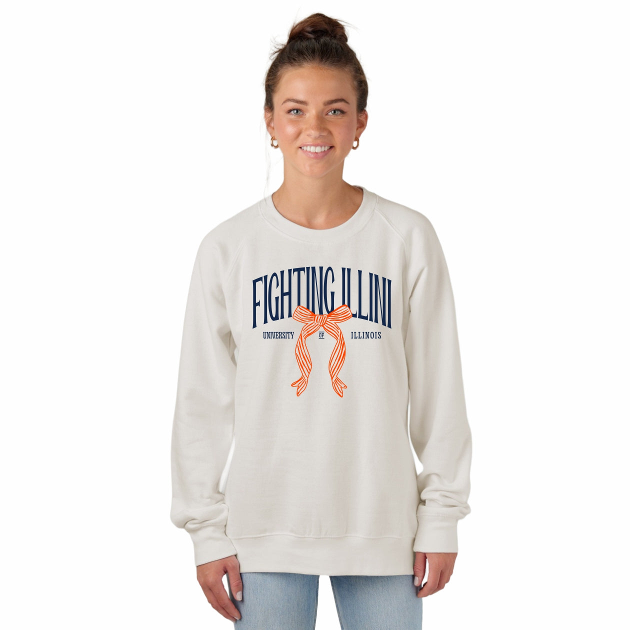 Illinois Sweatshirt Women's White Fighting Illini Bow