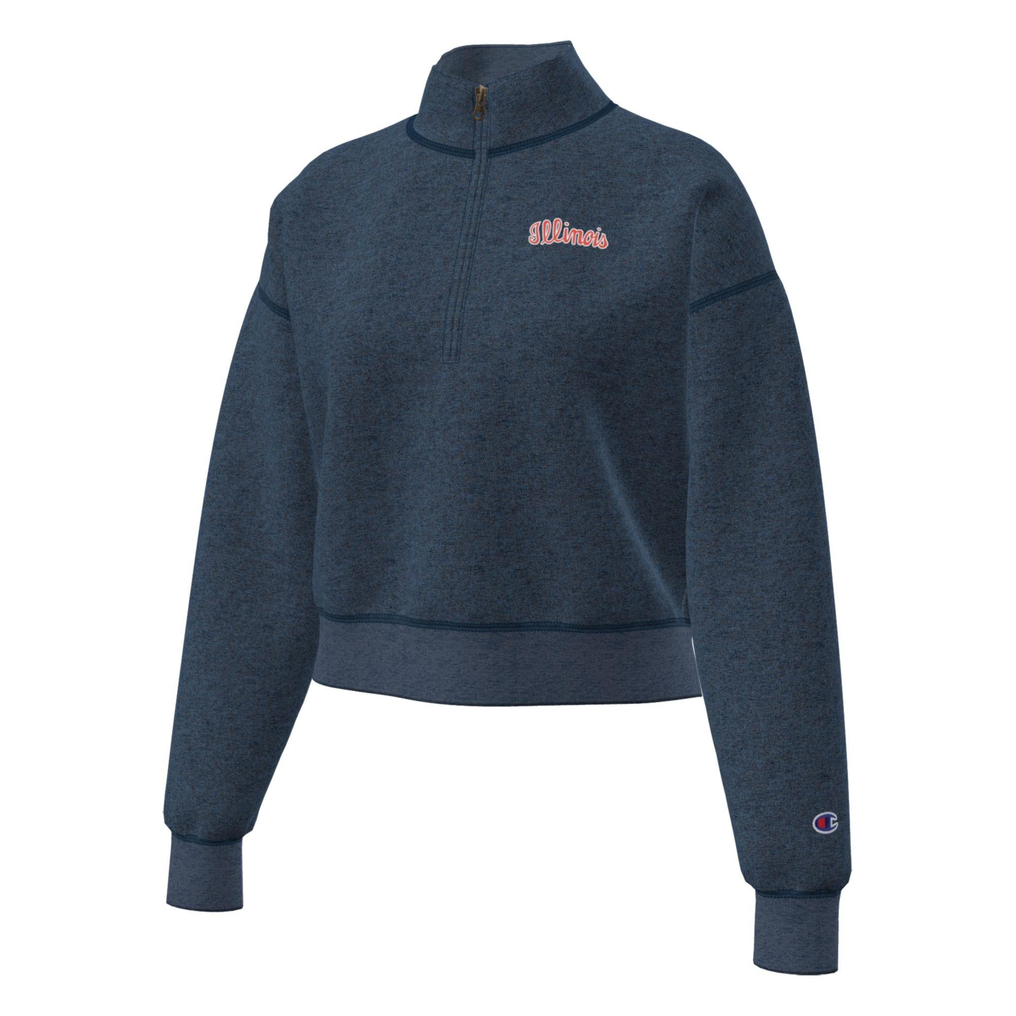 Illinois Quarter-Zip Women's Navy Script Cropped Champion