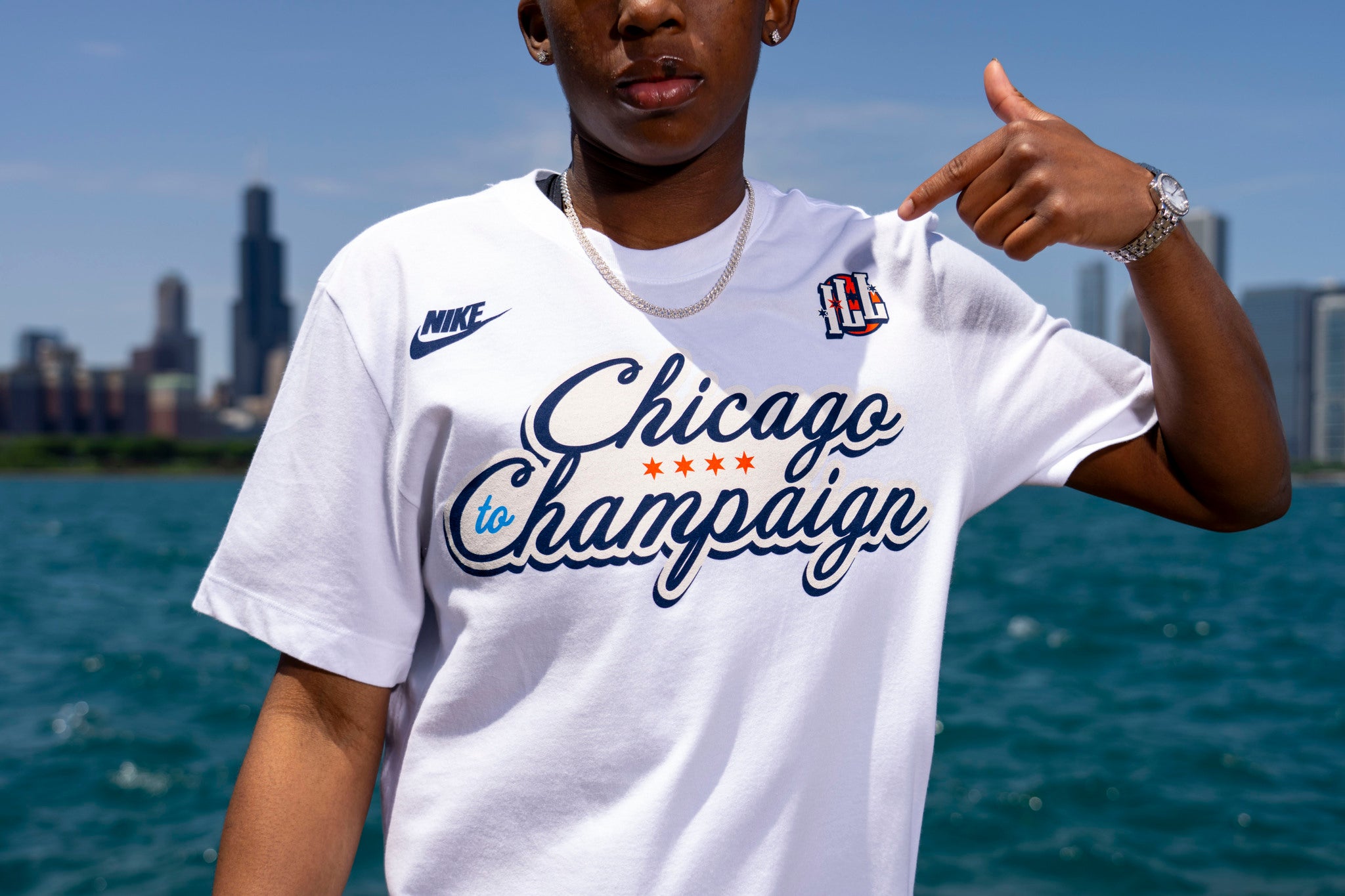 Illinois T-Shirt White Nike Chicago to Champaign Front/Back
