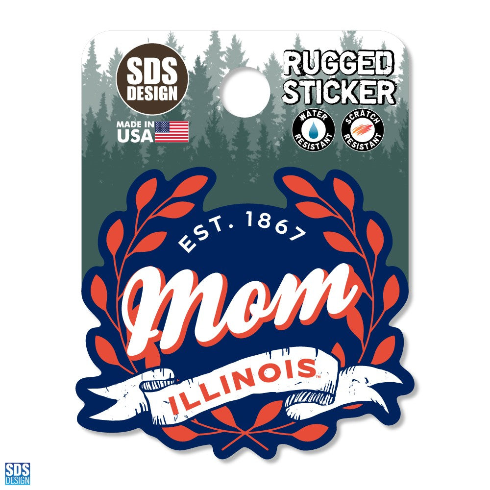 Illinois Fighting Illini Laurel Mom Decal