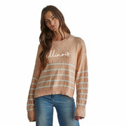 Illinois Sweater Women's Light Orange Striped Script
