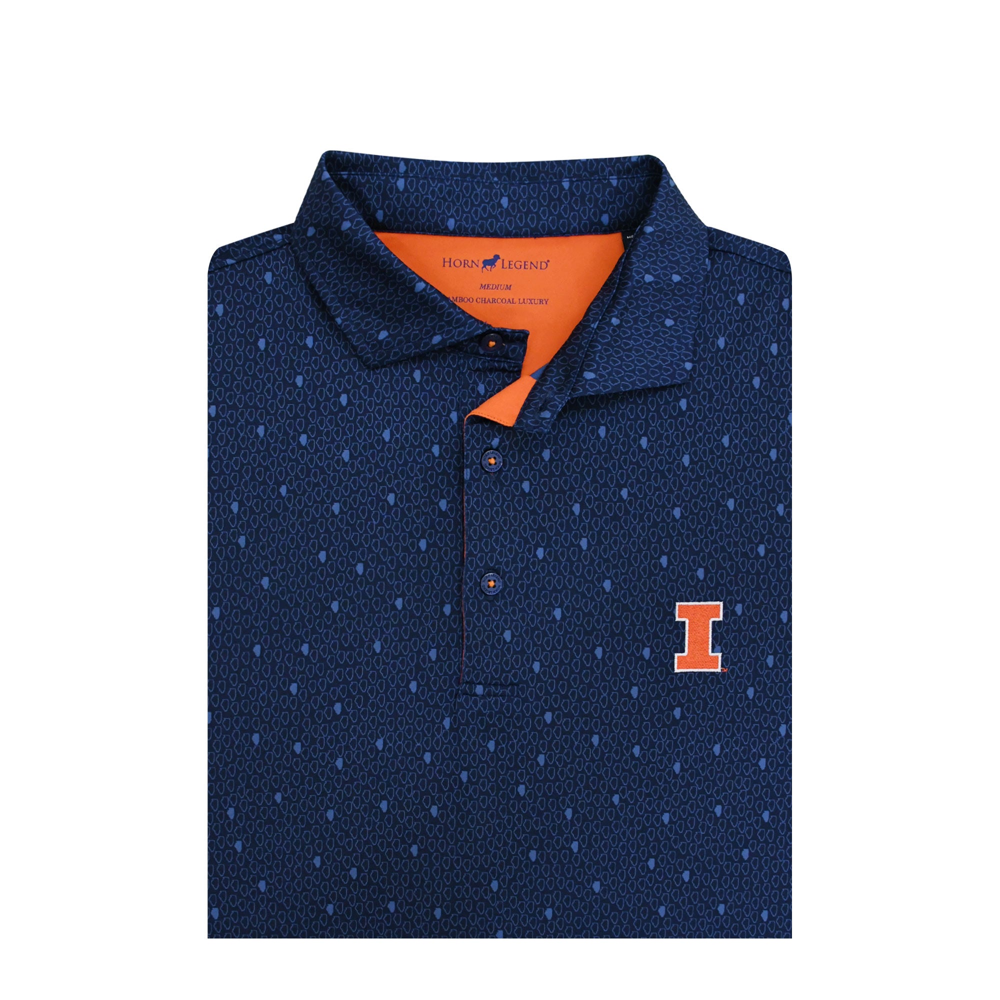 Illinois Polo Men's Navy Horn Legend State Shape Pattern