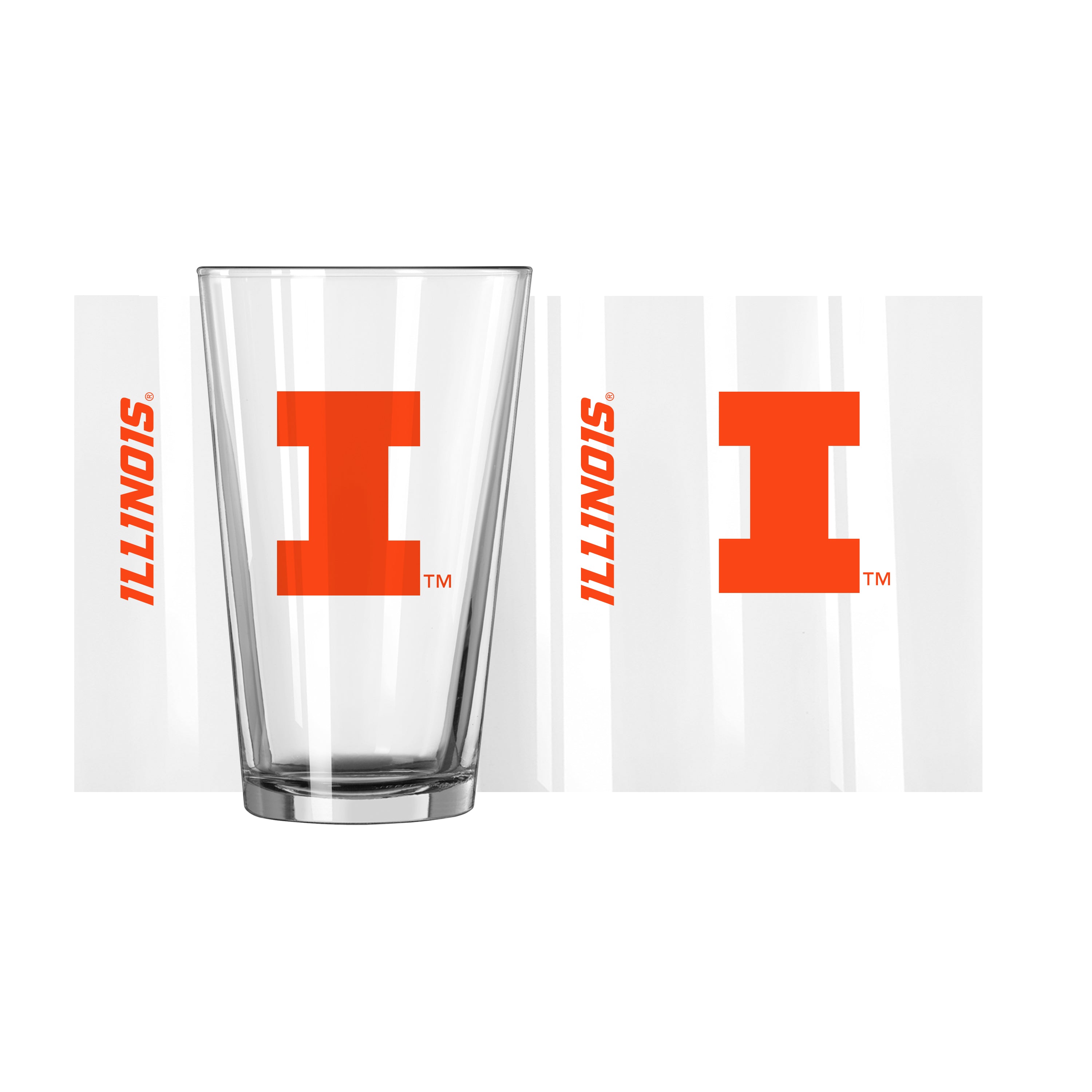 Illinois Pint Glass Orange Block I Wordmark