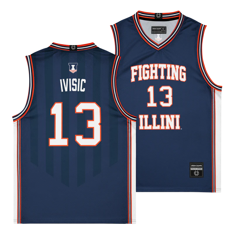 Illinois Fighting Illini NIL Basketball Jersey Navy Youth #13 Ivisic