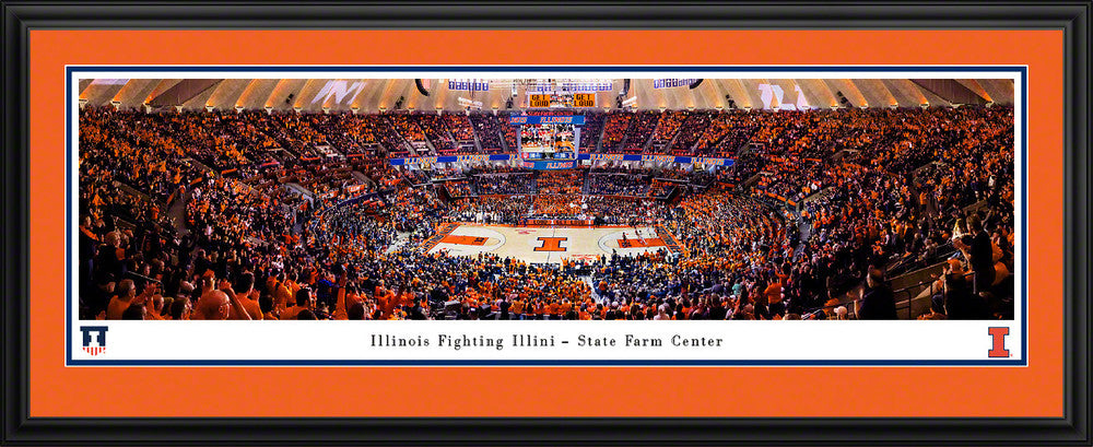 Illinois Fighting Illini Men's Basketball Panoramic Picture - State Farm Center Fan Cave Decor w/ Deluxe Frame