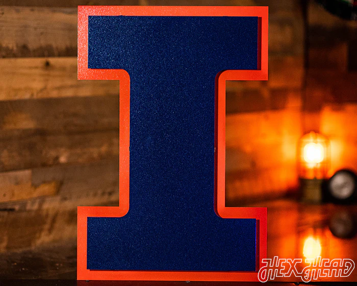Illinois Fighting Illini Block "I" in BLUE 3D Vintage Metal Wall Art 23'' x 16''