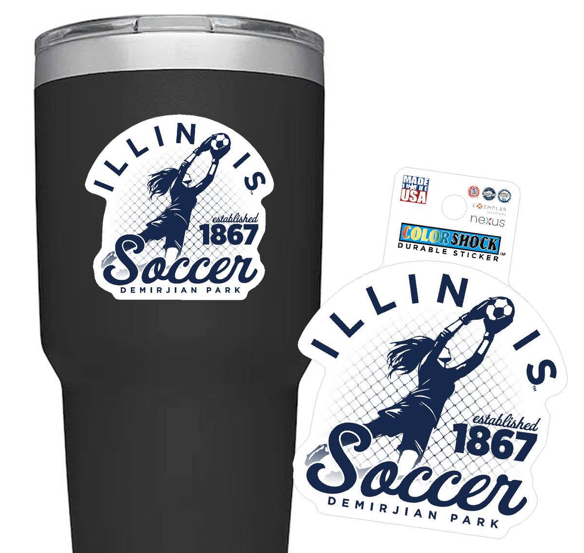 Fighting Illini Catch Of The Game Navy & White Soccer Decal