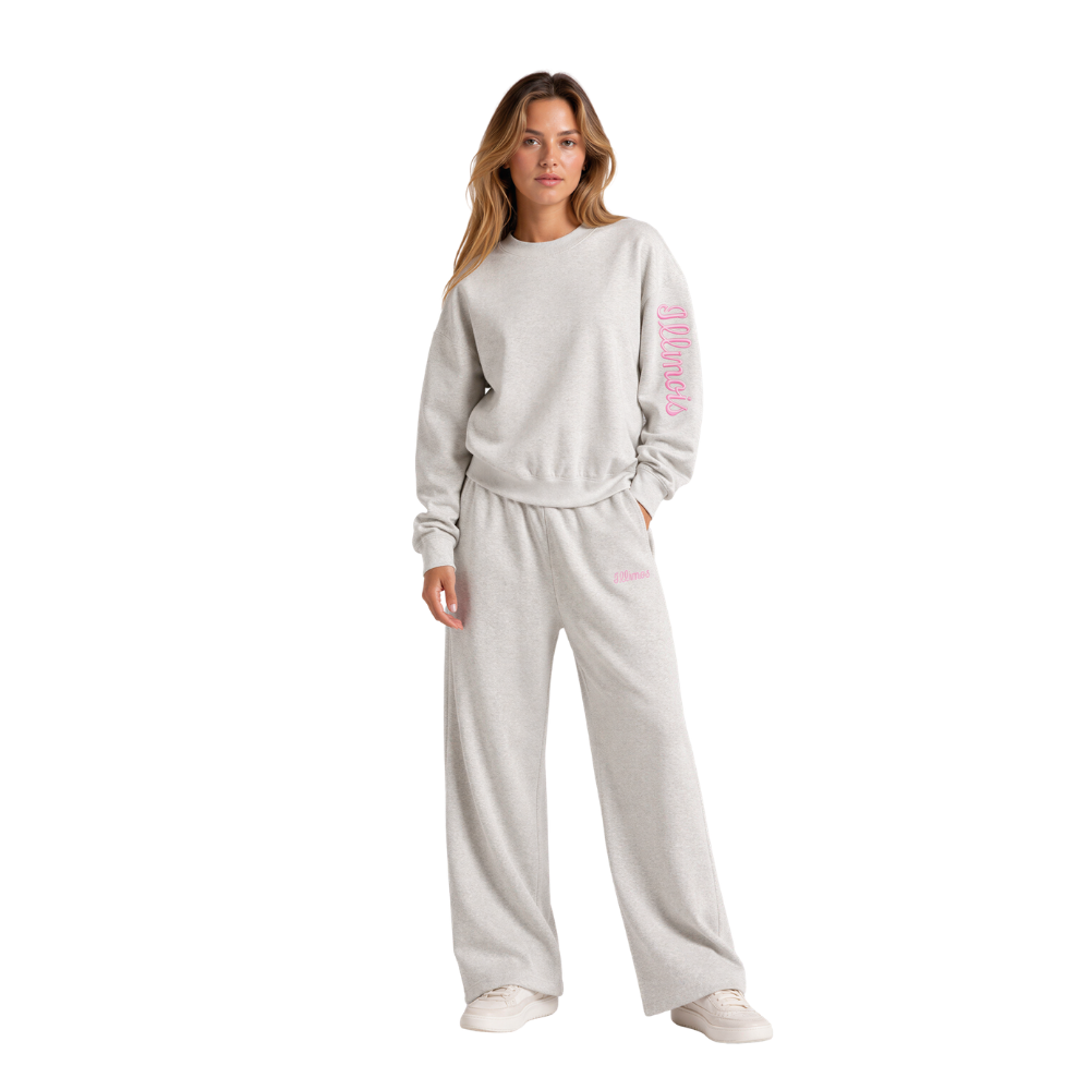 Fighting Illini Ribbed Straight Leg Grey Script Embroidered Joggers