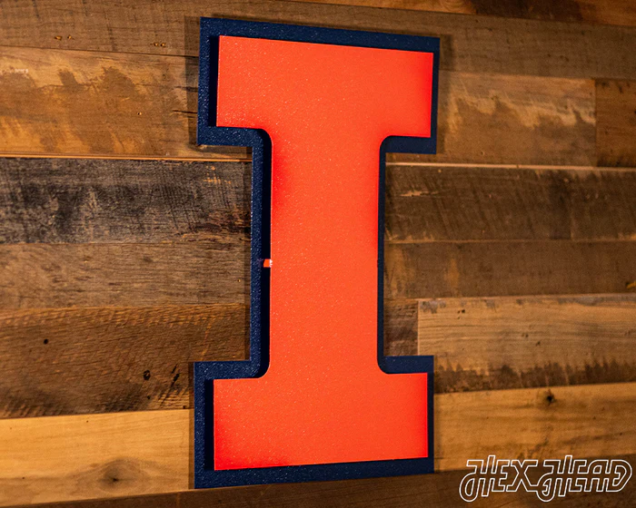 Illinois Fighting Illini Block "I" in ORANGE 3D Vintage Metal Wall Art 23'' x 16''