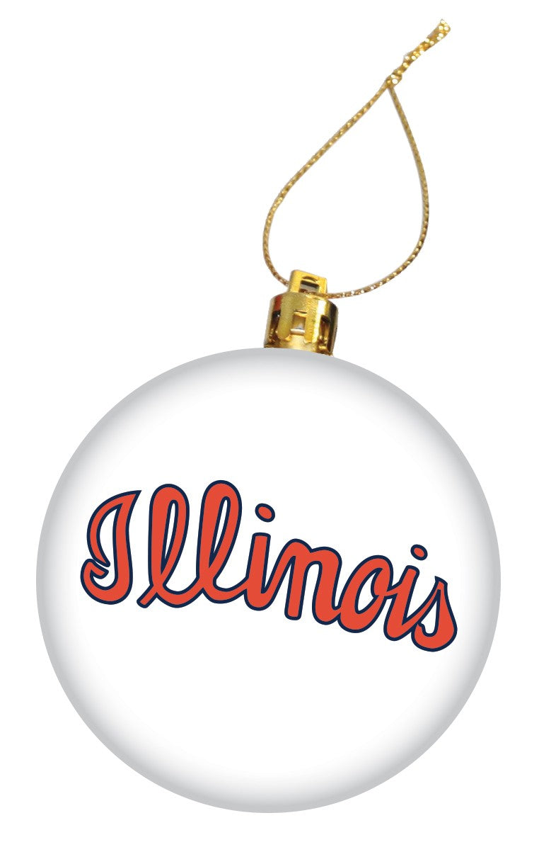 Illinois Fighting Illini White Script Flat Ornament