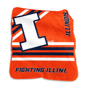 Illinois Fighting Illini Logo Over Stripe Raschel Throw Blanket