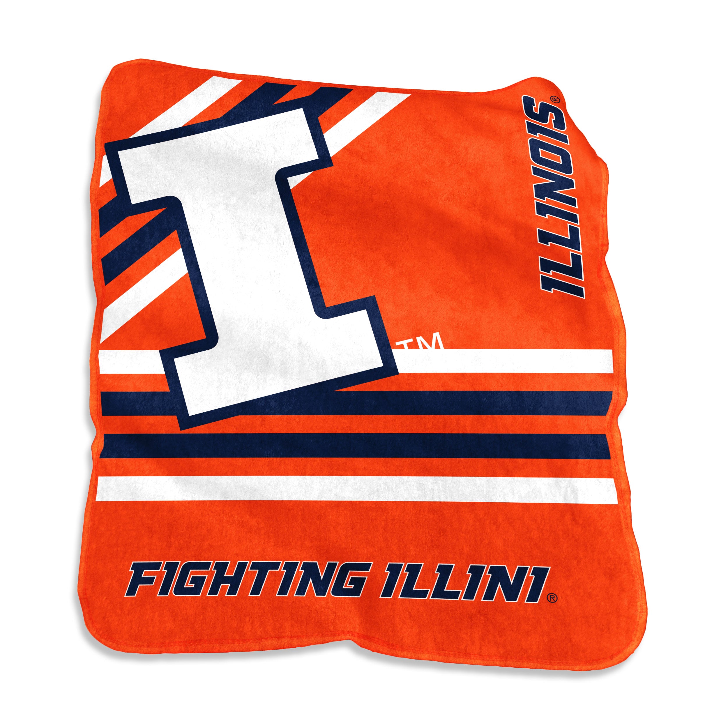 Illinois Fighting Illini Logo Over Stripe Raschel Throw Blanket