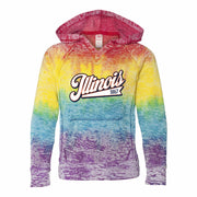 Illinois Kids Hoodie Multi-Color Tie Dye Script