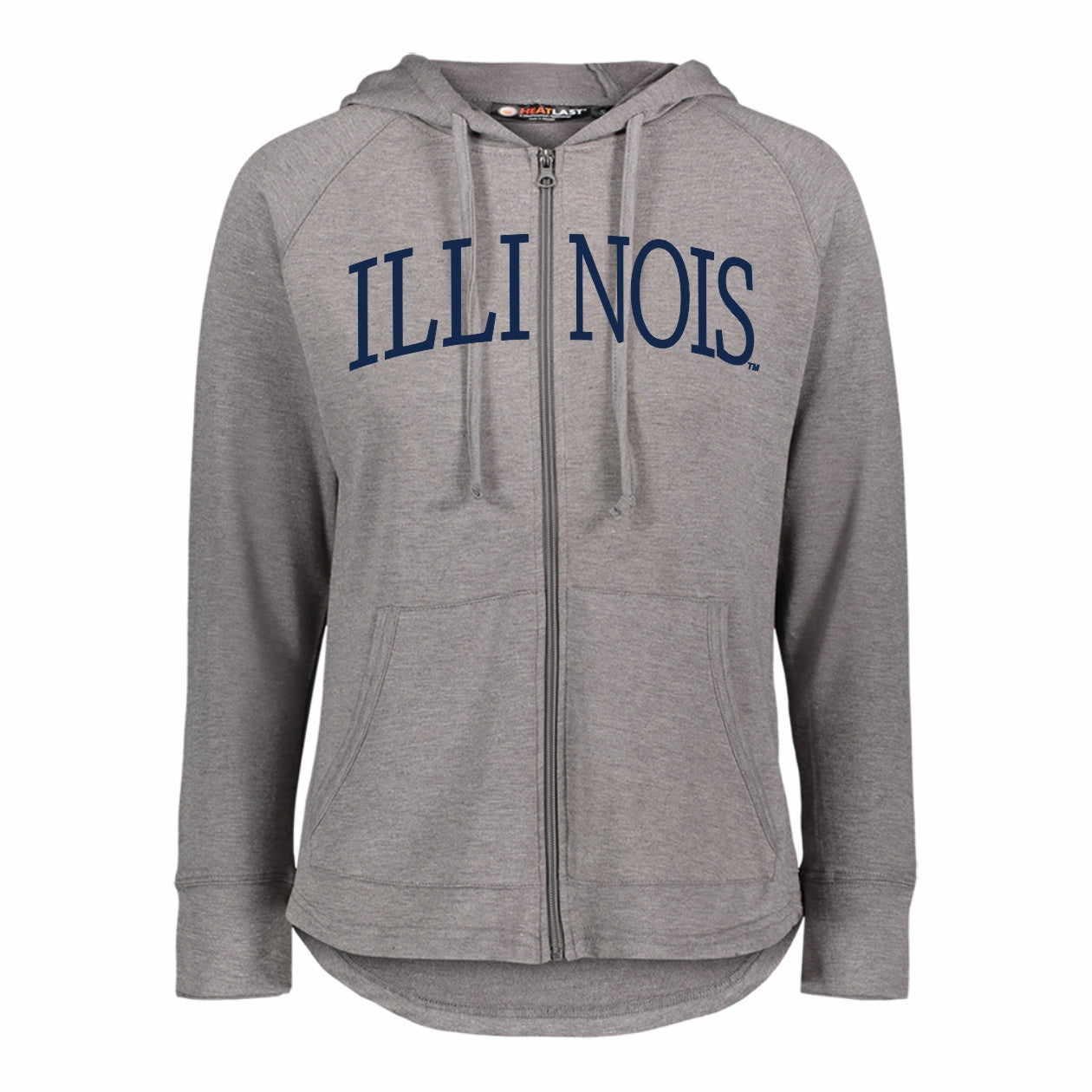Illinois Hoodie Grey Full-Zip Curved Hem
