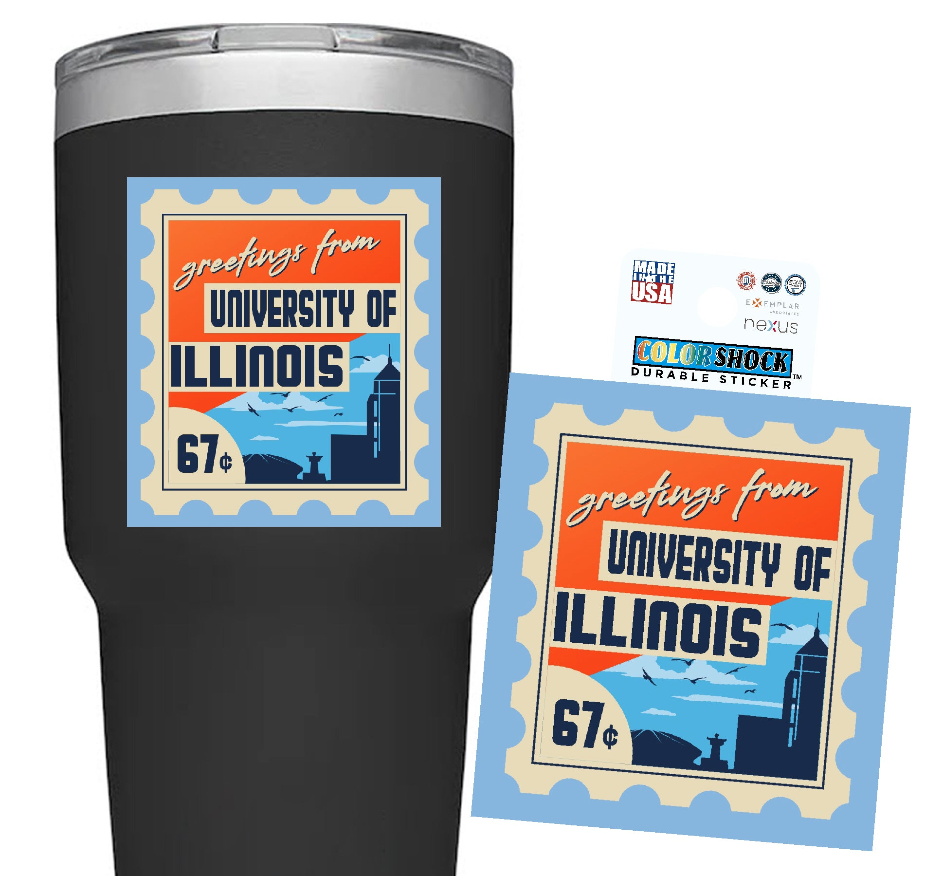Illinois Sticker Orange/Blue Campus Stamp