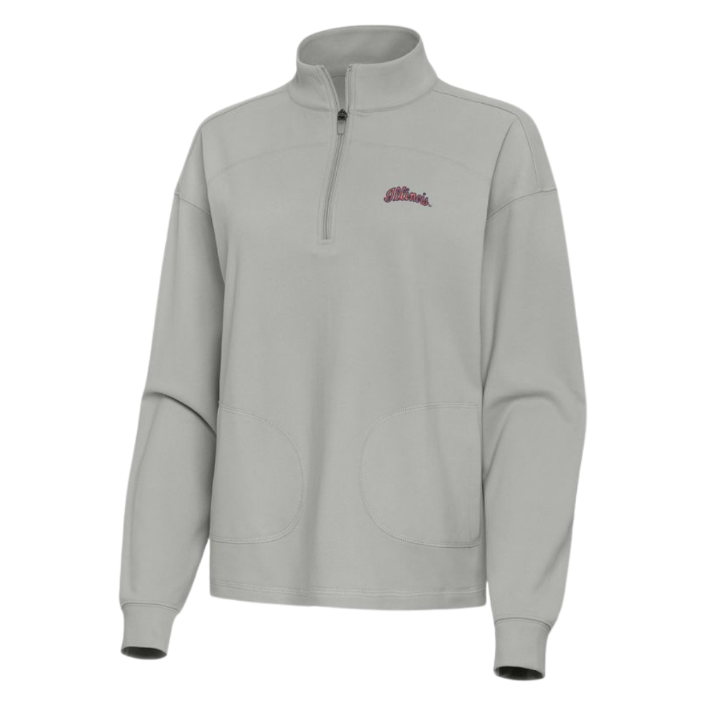 Fighting Illini Women's Antigua Grey Script Sueded Half Zip