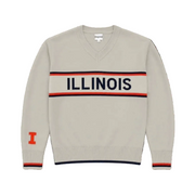 Fighting Illini Women's V-Neck Striped Grey Wordmark Sweater