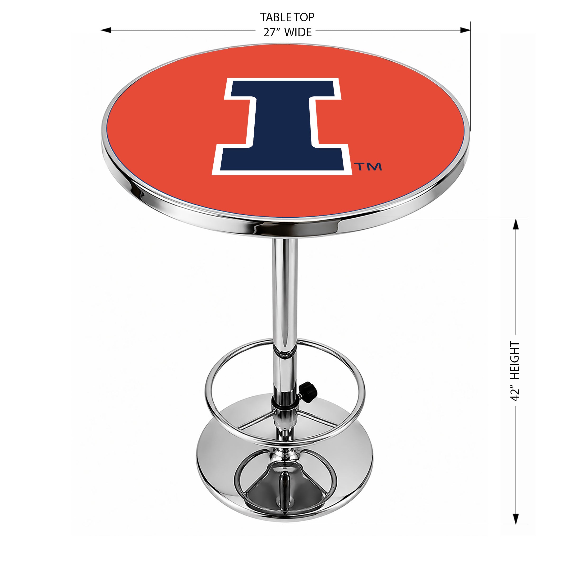 Illinois Fighting Illini Block I Chrome Pub Table - 27"x27"x33"