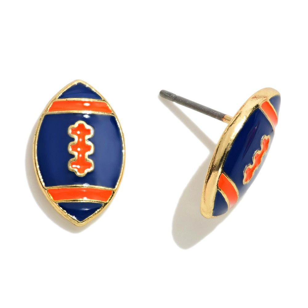 Fighting Illini Navy and Orange Football Stud Earrings