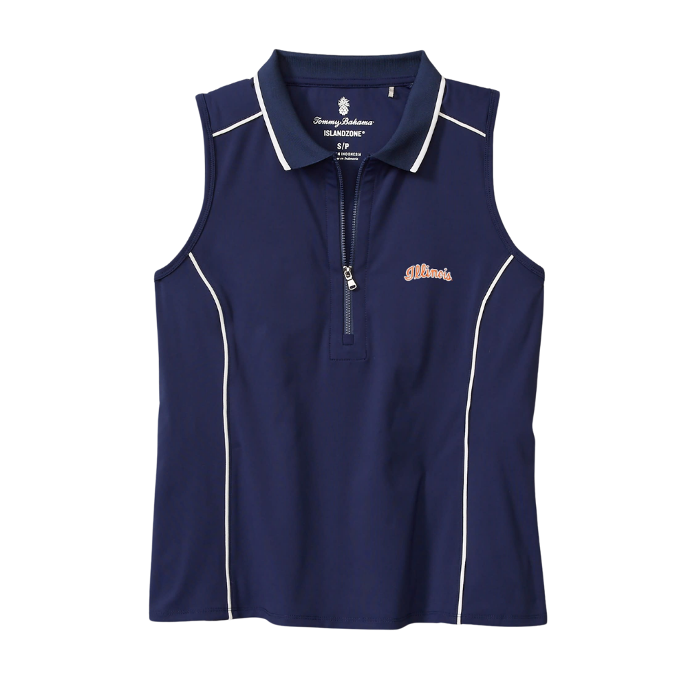 Fighting Illini Women's Tommy Bahama Navy Script Sleeveless Polo