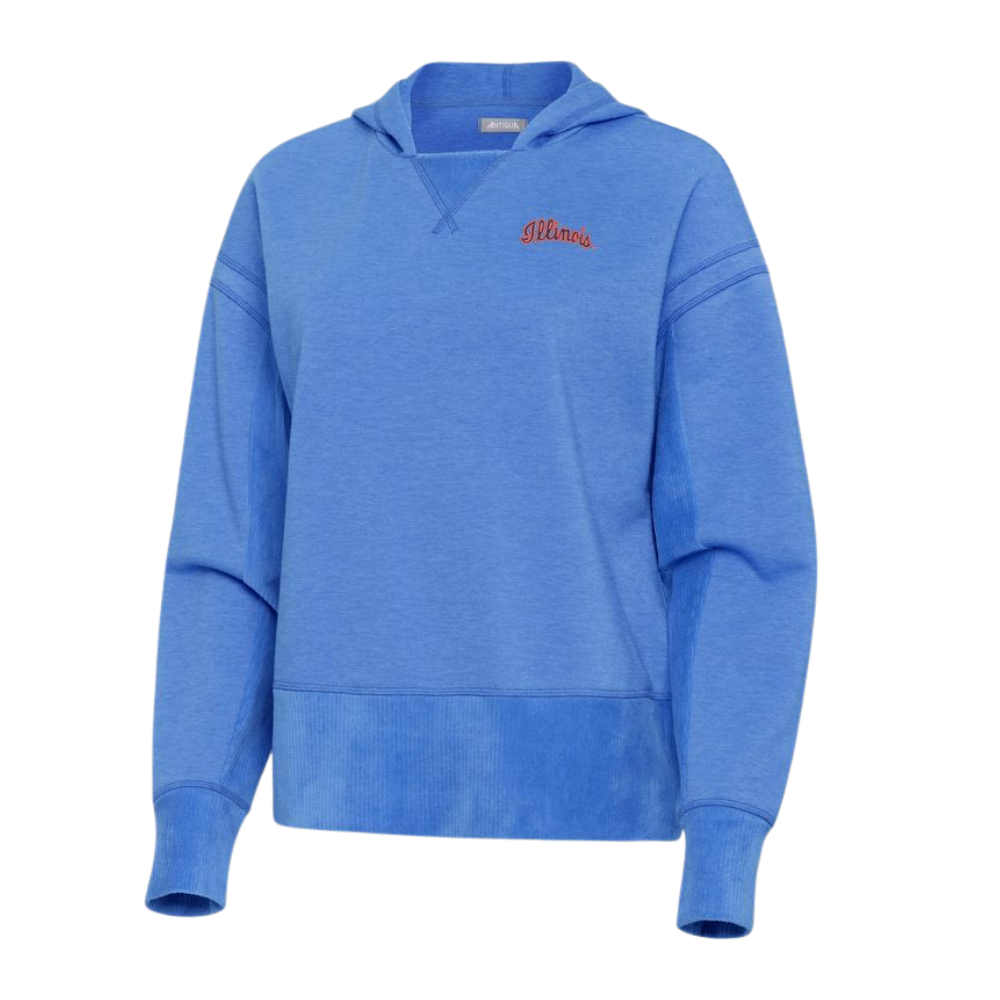 Fighting Illini Women's Powder Blue Sueded Script Antigua Hoodie