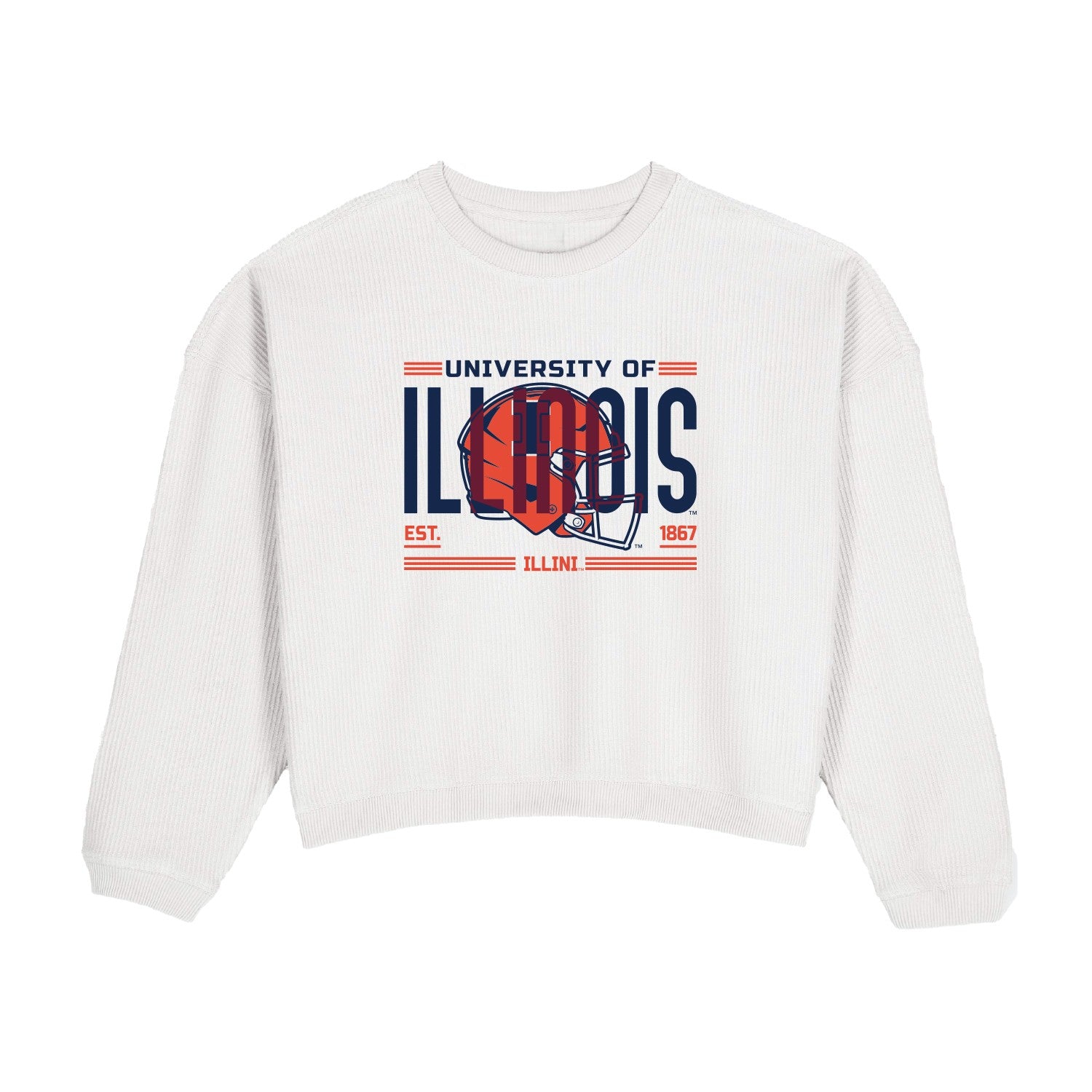 Fighting Illini Football White Corded Crew - Uscape