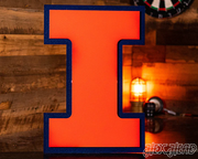 Illinois Fighting Illini Block "I" in ORANGE 3D Vintage Metal Wall Art 30'' x 21''