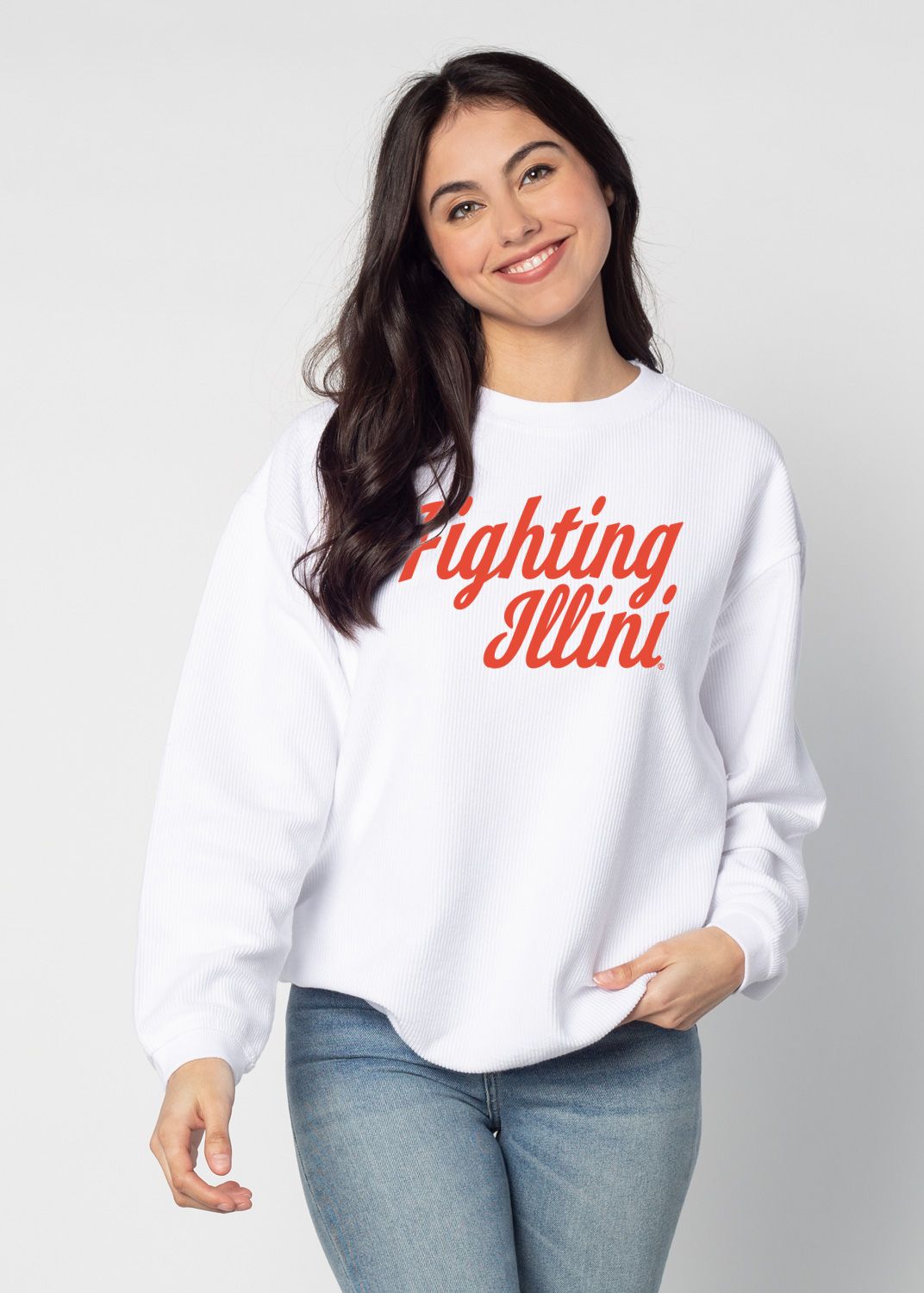 Illinois Fighting Illini White Corded Crew Chicka D