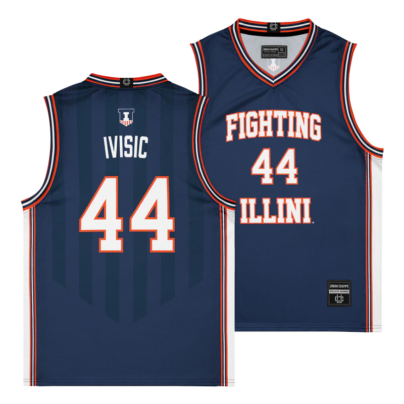 Illinois Fighting Illini NIL Basketball Jersey Navy Youth #44 Ivisic