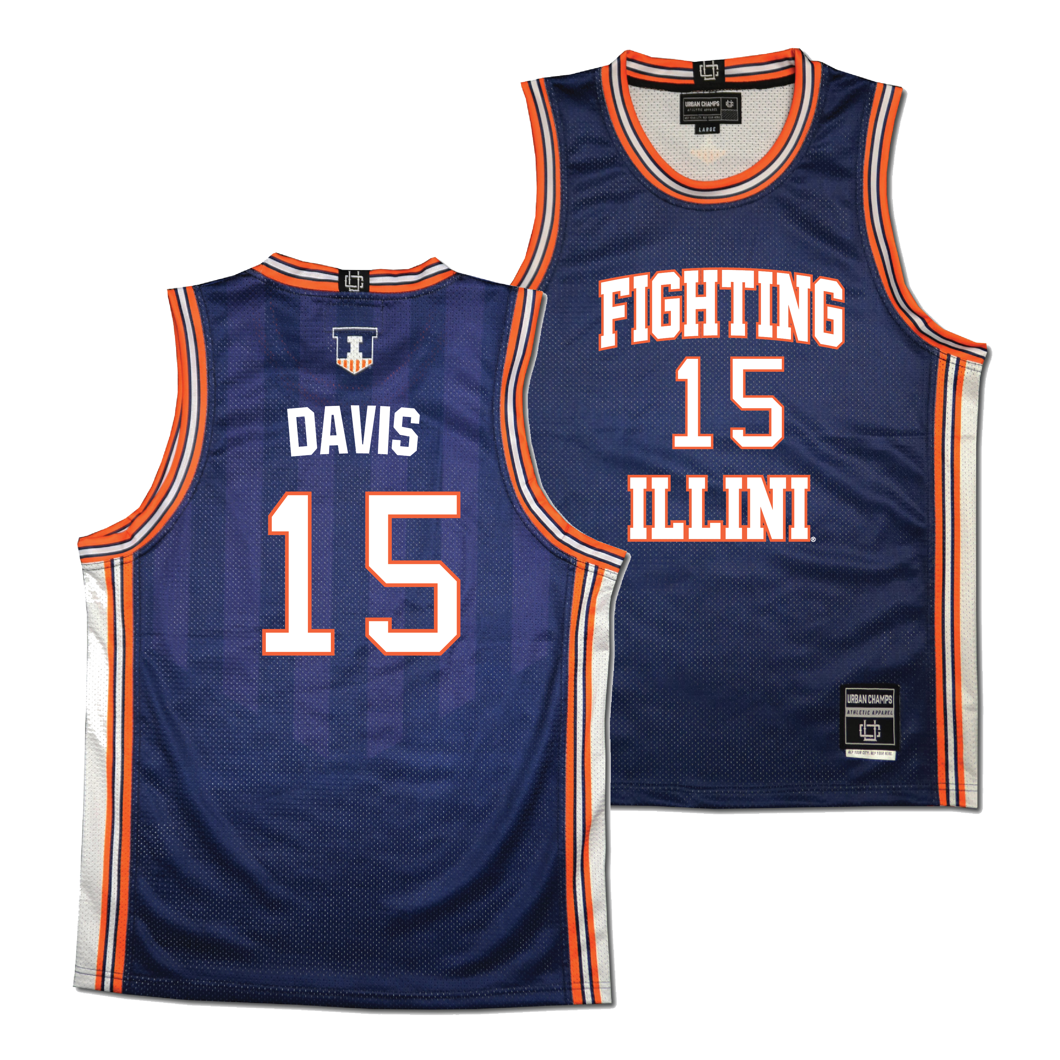 Illinois Fighting Illini NIL Basketball Jersey Navy #15 Davis
