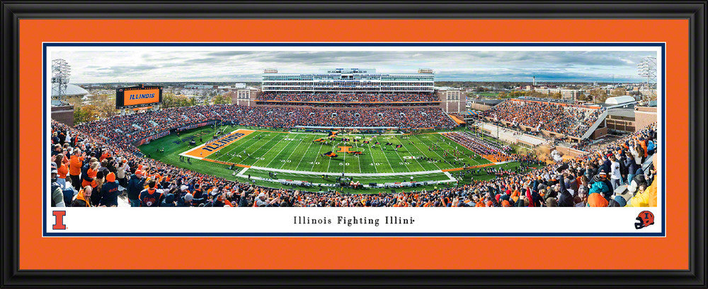 Illinois Fighting Illini Football Panoramic Picture - Memorial Stadium Fan Cave Decor w/ Deluxe Frame