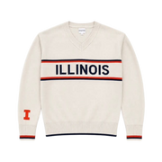Fighting Illini Women's V-Neck Striped Grey Wordmark Sweater