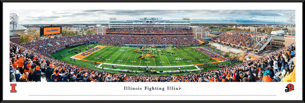 Illinois Fighting Illini Football Panoramic Picture - Memorial Stadium Fan Cave Decor w/ Standard Frame
