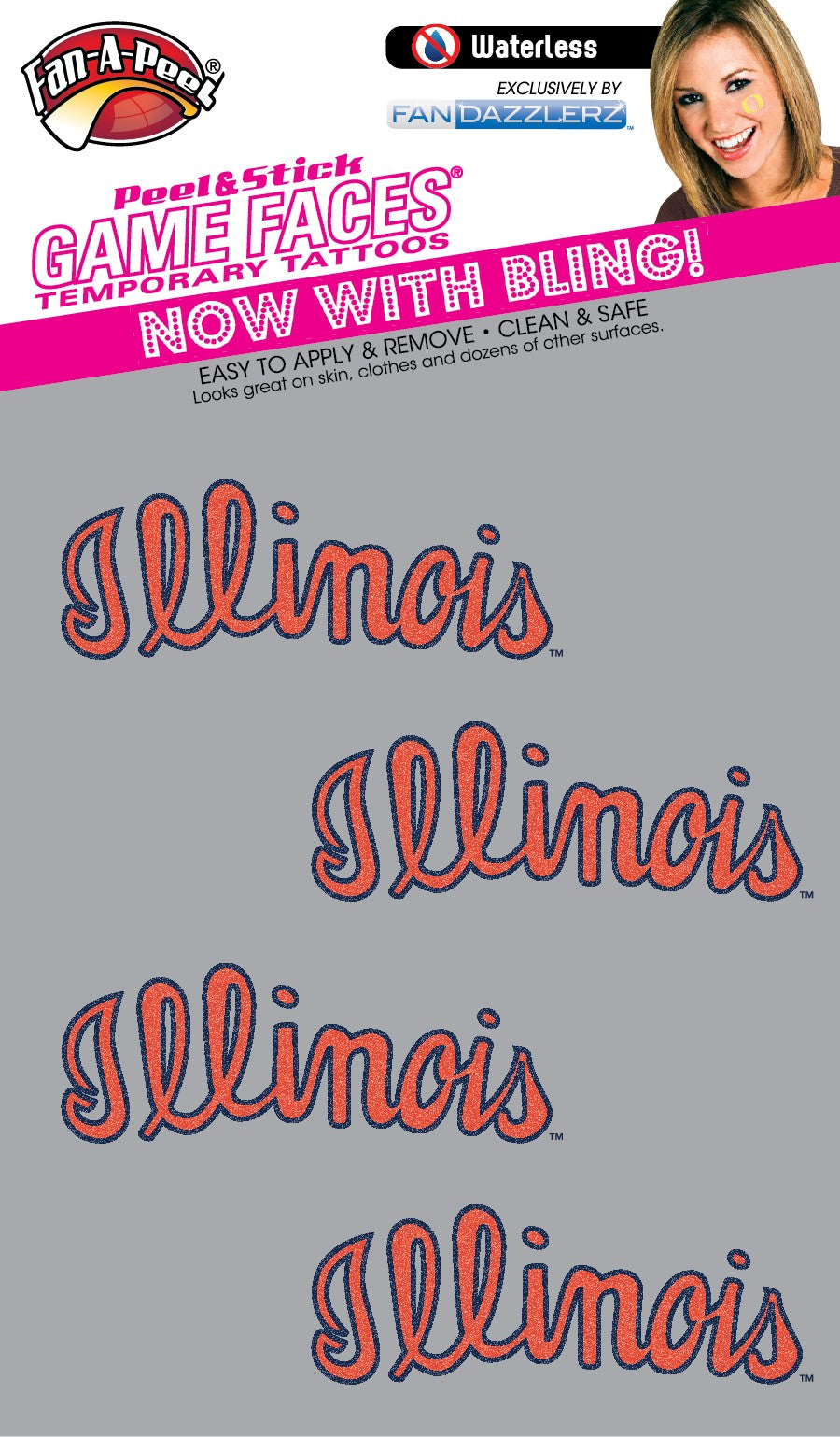Illinois Fighting Illini 4 Pack Script Face Decals