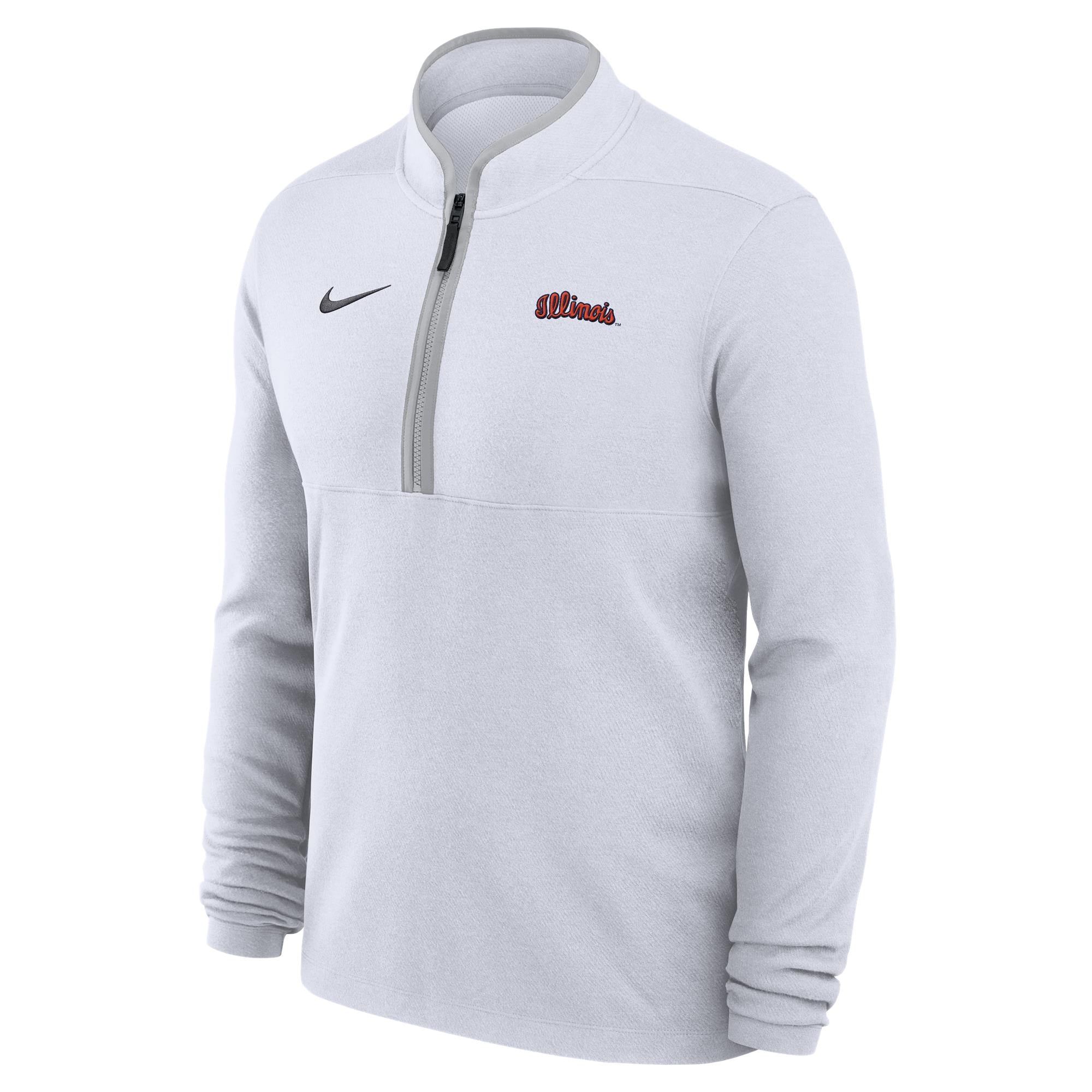 Illinois Fighting Illini Nike Dri-FIT Victory Quarter-Zip Pullover – White with Grey Trim