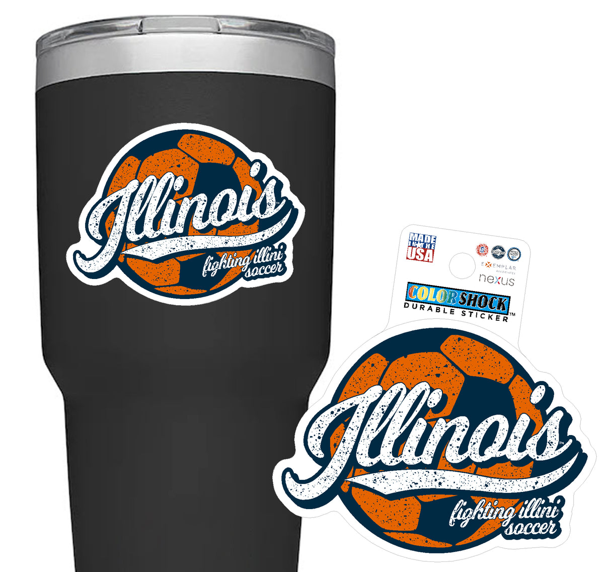 Fighting Illini Distressed Script Soccer Ball Decal