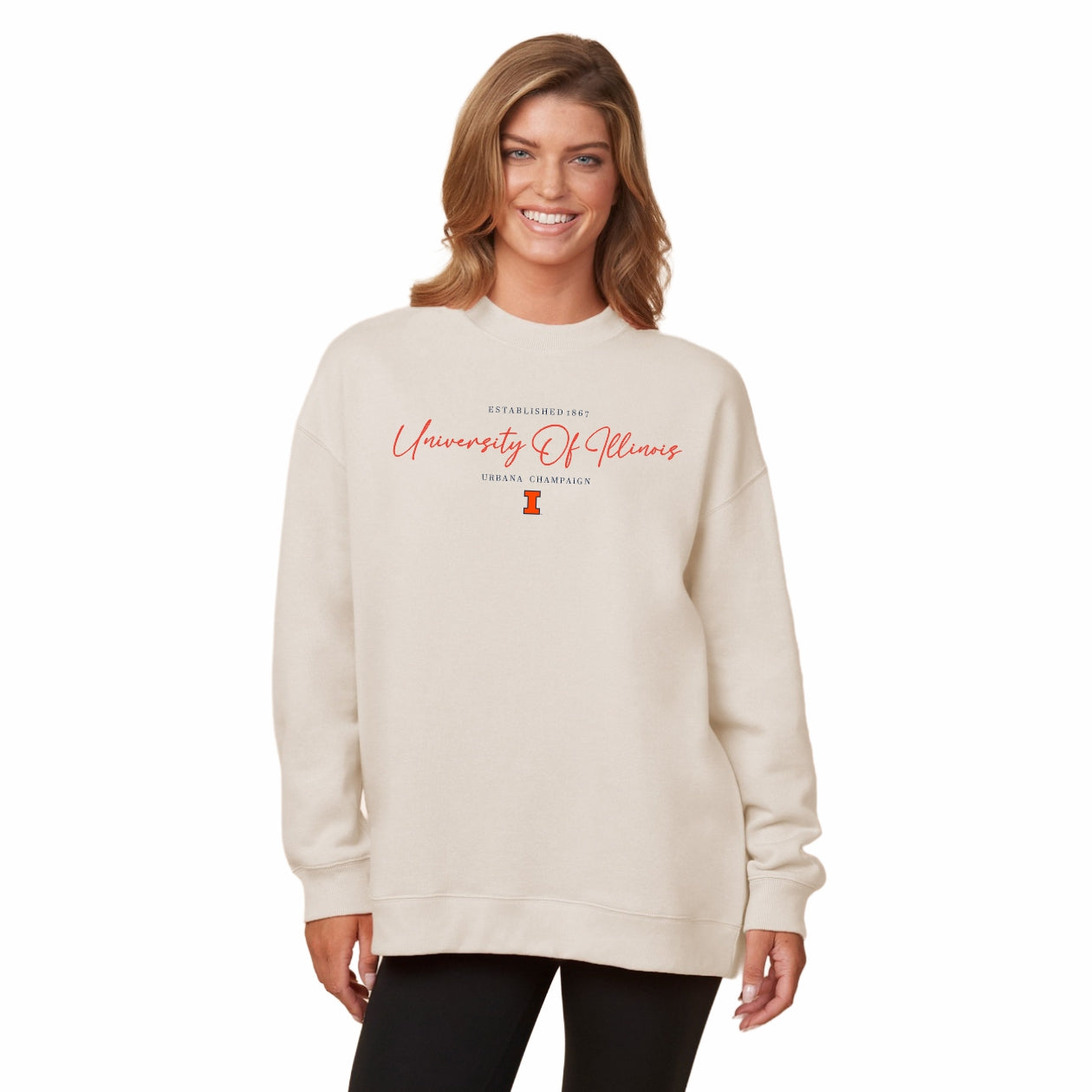 Illinois Sweatshirt Women's Tan Script Crewneck