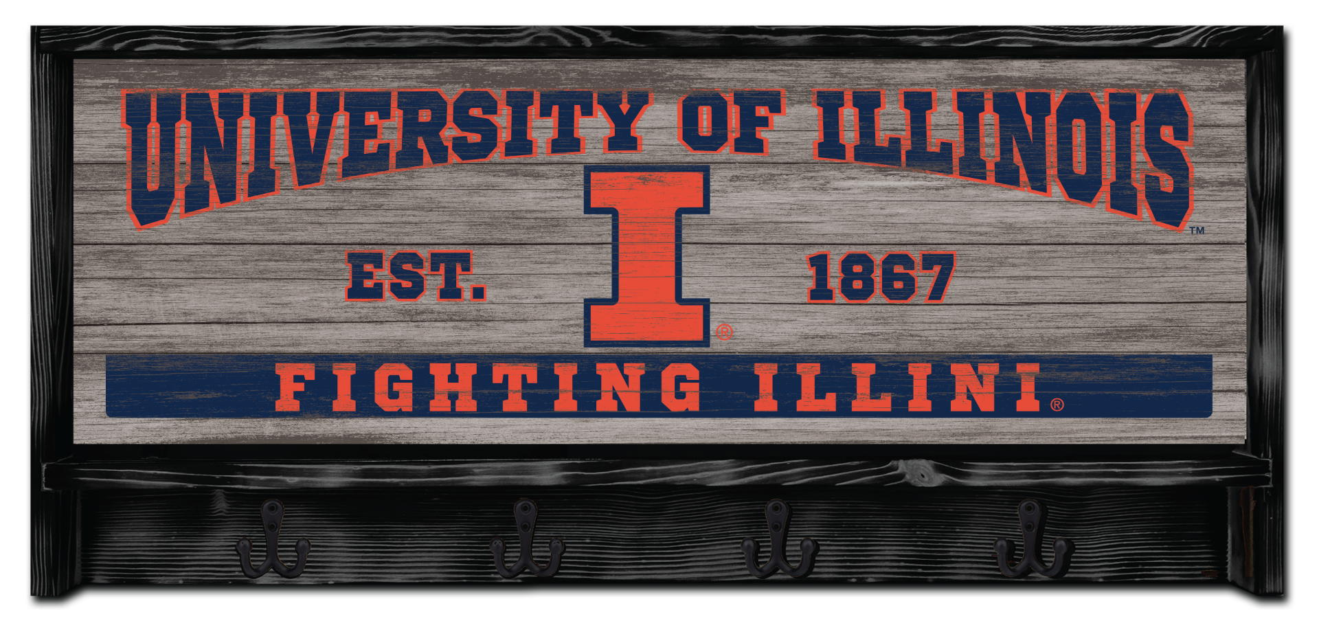 Illinois Fighting Illini Est. 1867 Wooden Coat Rack