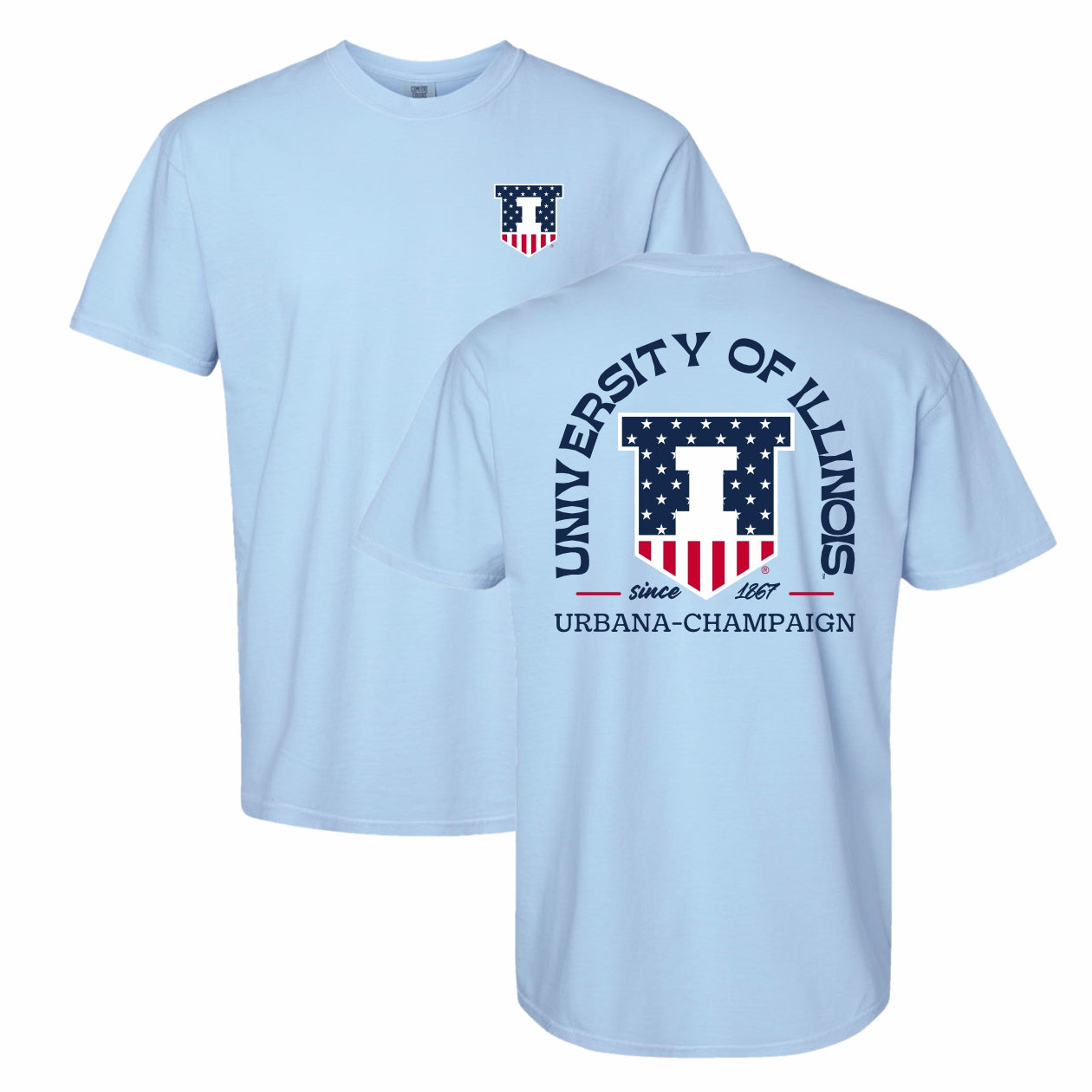 Illinois T-Shirt Light Blue Patriotic Shield