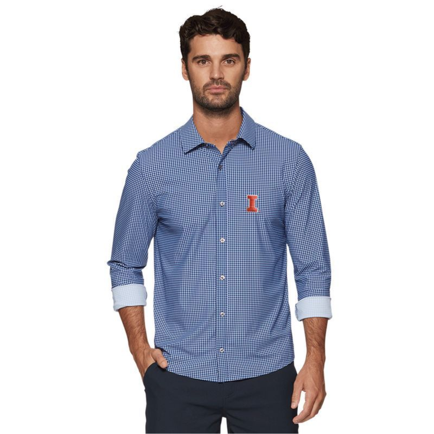 Illinois Flag & Anthem Men's Navy Gingham Button-Up