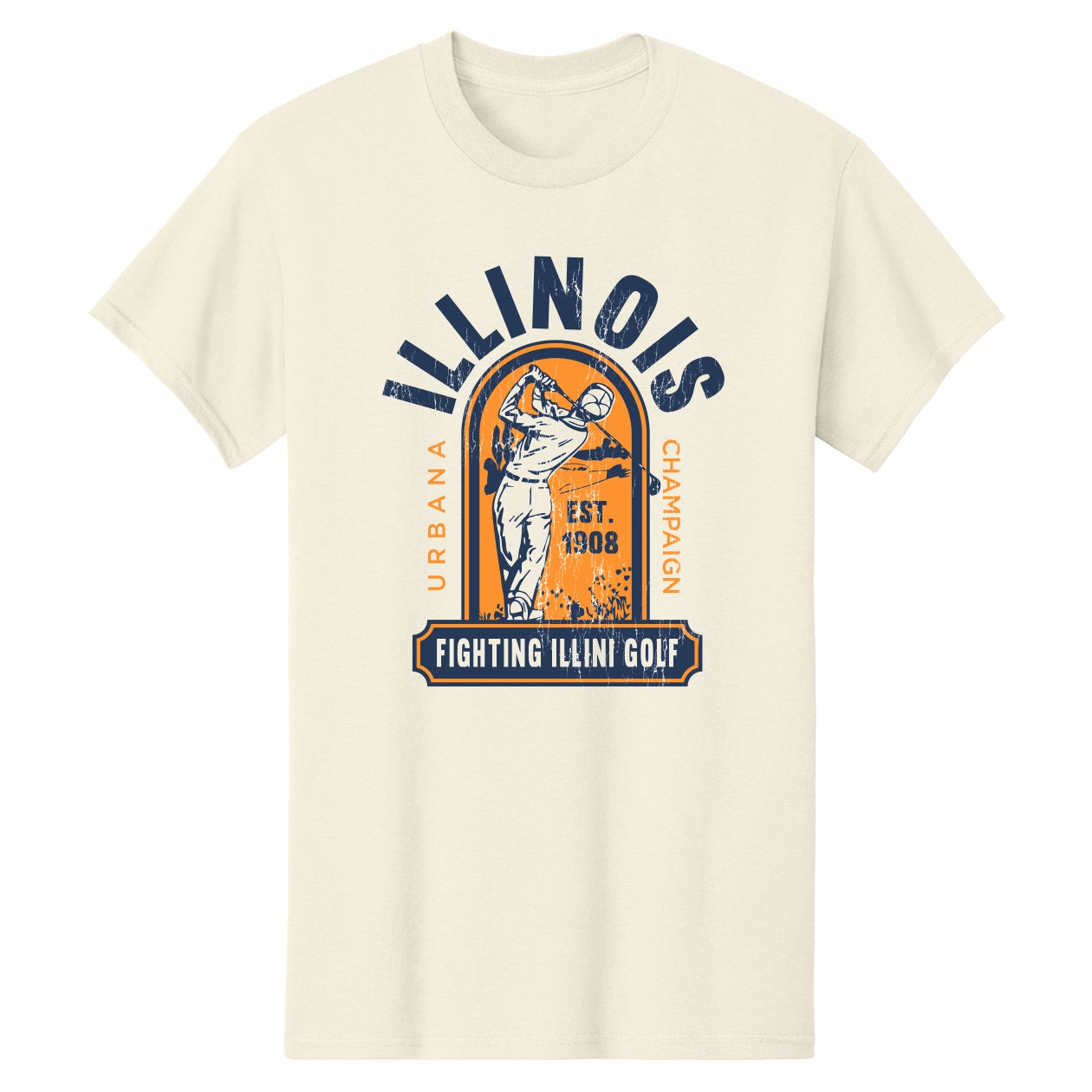 Illinois Golf Shirt Tan Arch Fighting Illini
