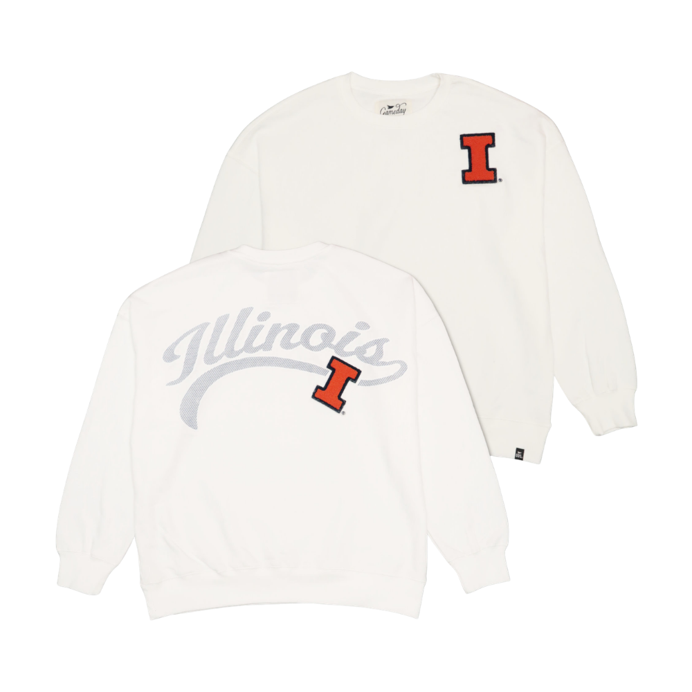 Fighting Illini Women's Gameday Social White Chenille Crewneck