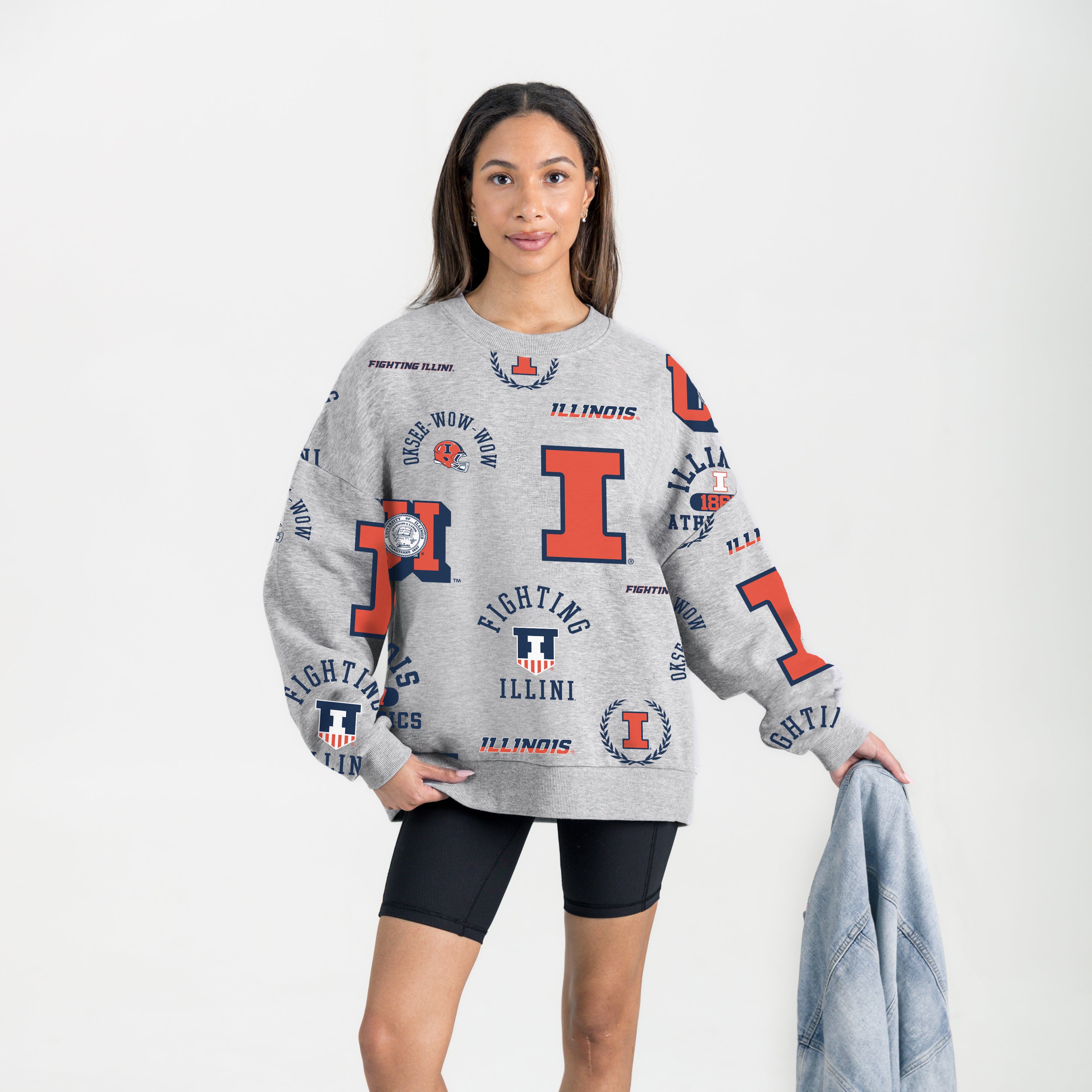 Fighting Illini Grey Repeat Crew Gameday Couture