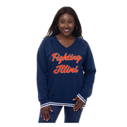 Fighting Illini Women's Zoozatz Navy Chenille V-Neck Sweatshirt