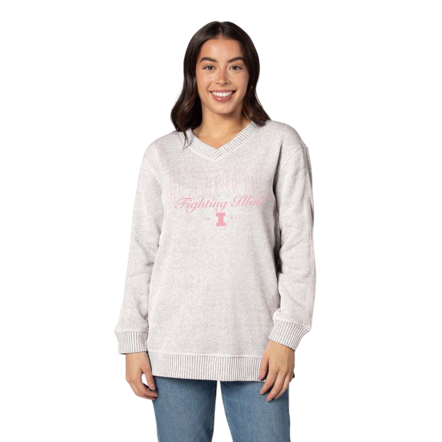 Illinois Sweater Women's Tan/Pink V-Neck