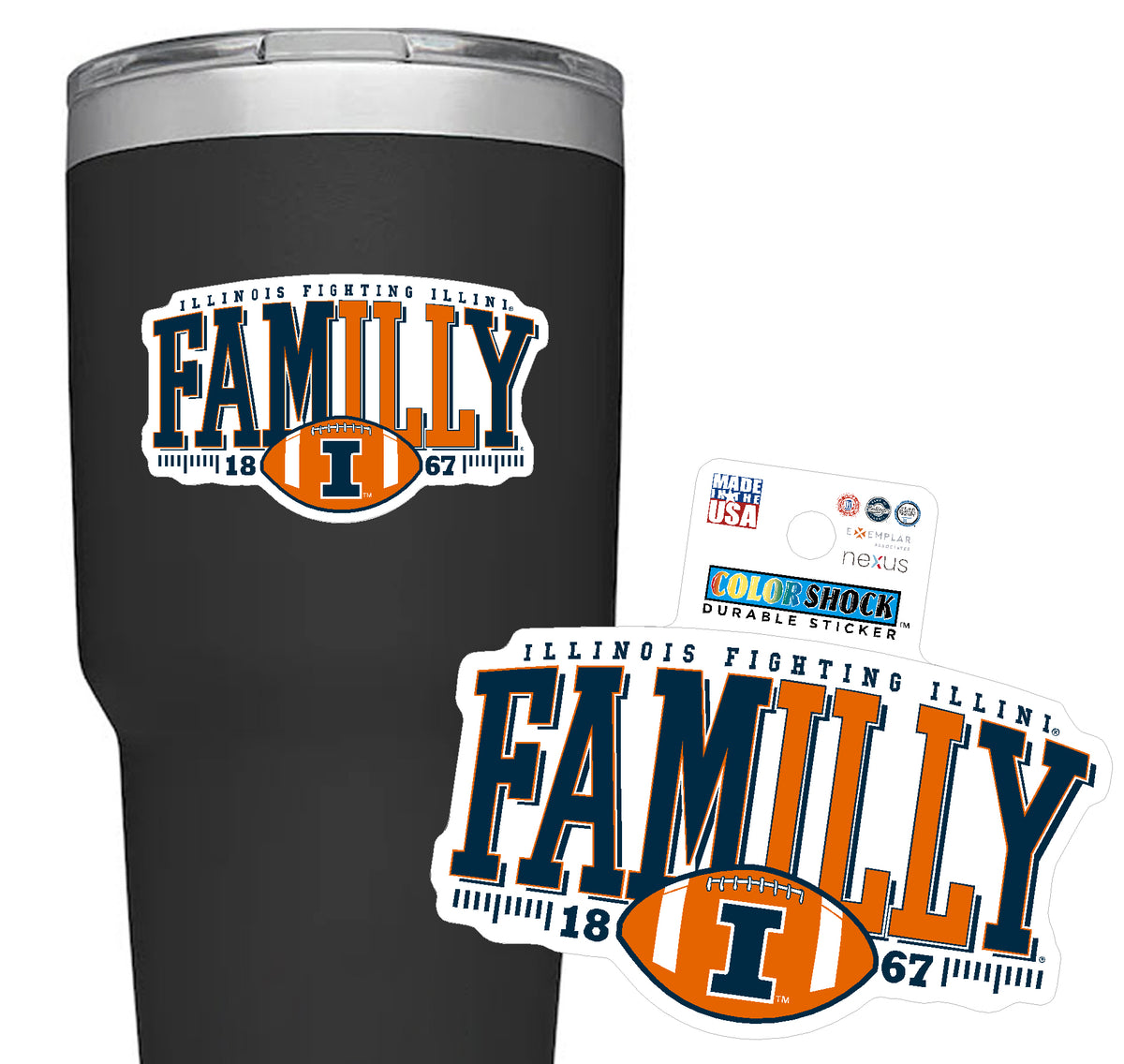 Fighting Illini Orange & Navy FamILLy Football Decal