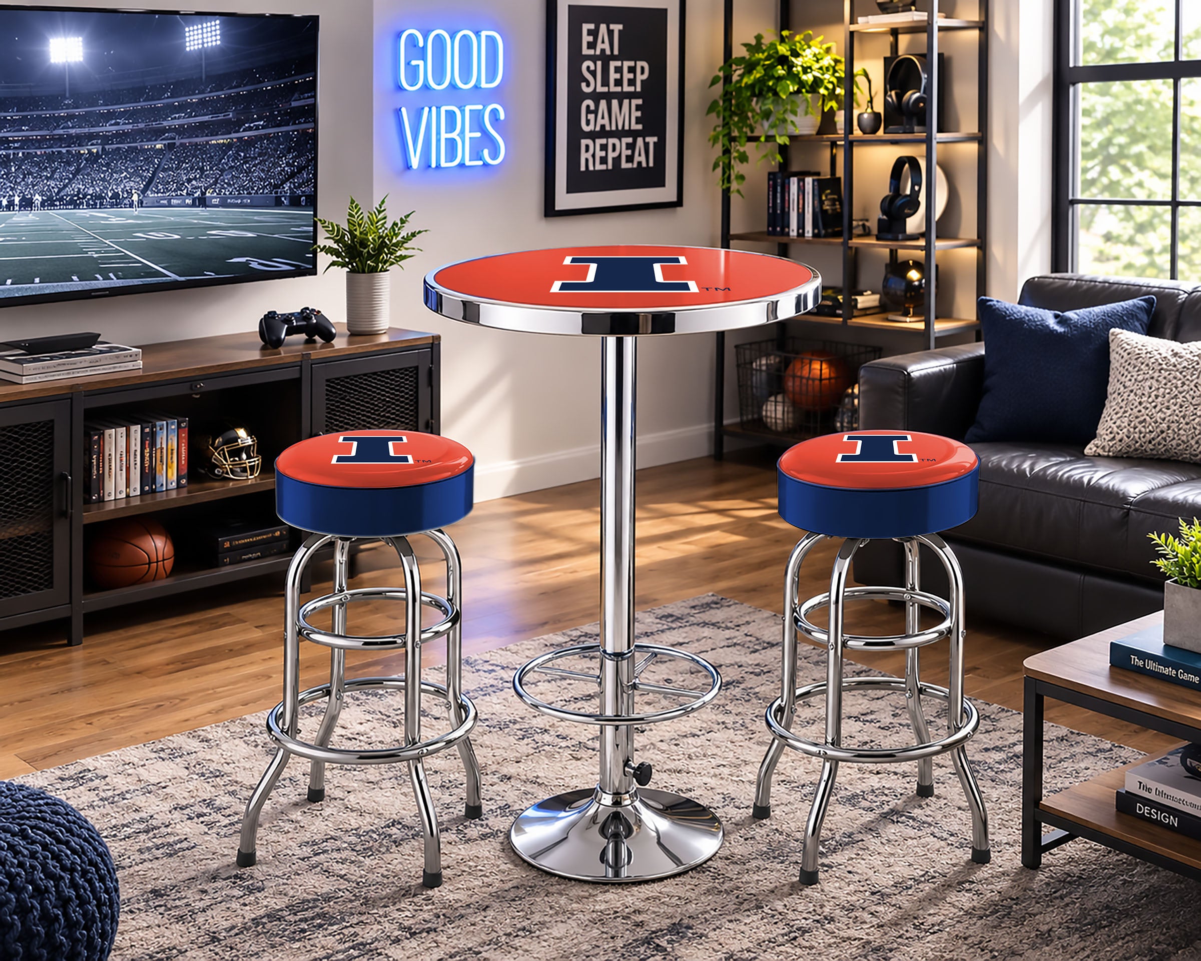 Illinois Fighting Illini Block I Chrome Pub Table - 27"x27"x33"