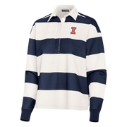 Fighting Illini Antigua Striped Navy & White Block I Rugby Long Sleeve Top