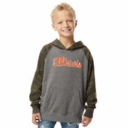 Illinois Kids Hoodie Grey/Camo Script