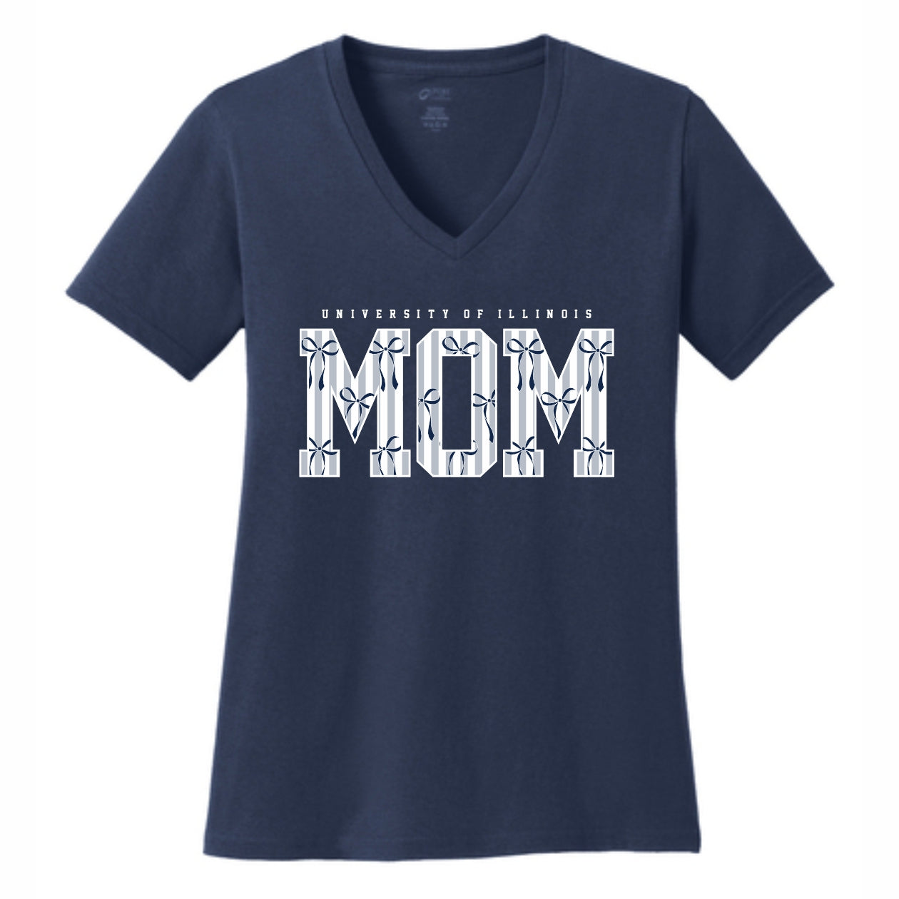Illinois Mom T-Shirt Navy Pinstripe Bows